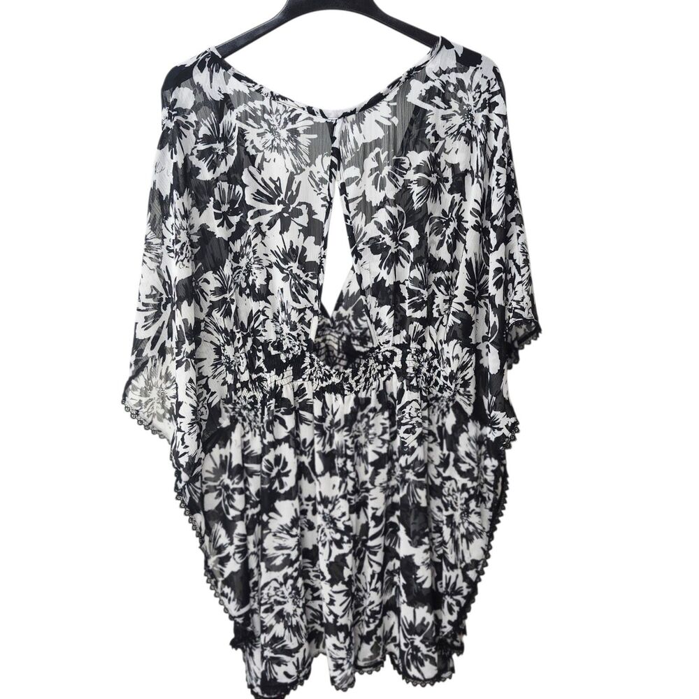 Time and True Swim Cover-up Womens 3XL Black White Floral Sheer Dolman Sleeves - Picture 3 of 10